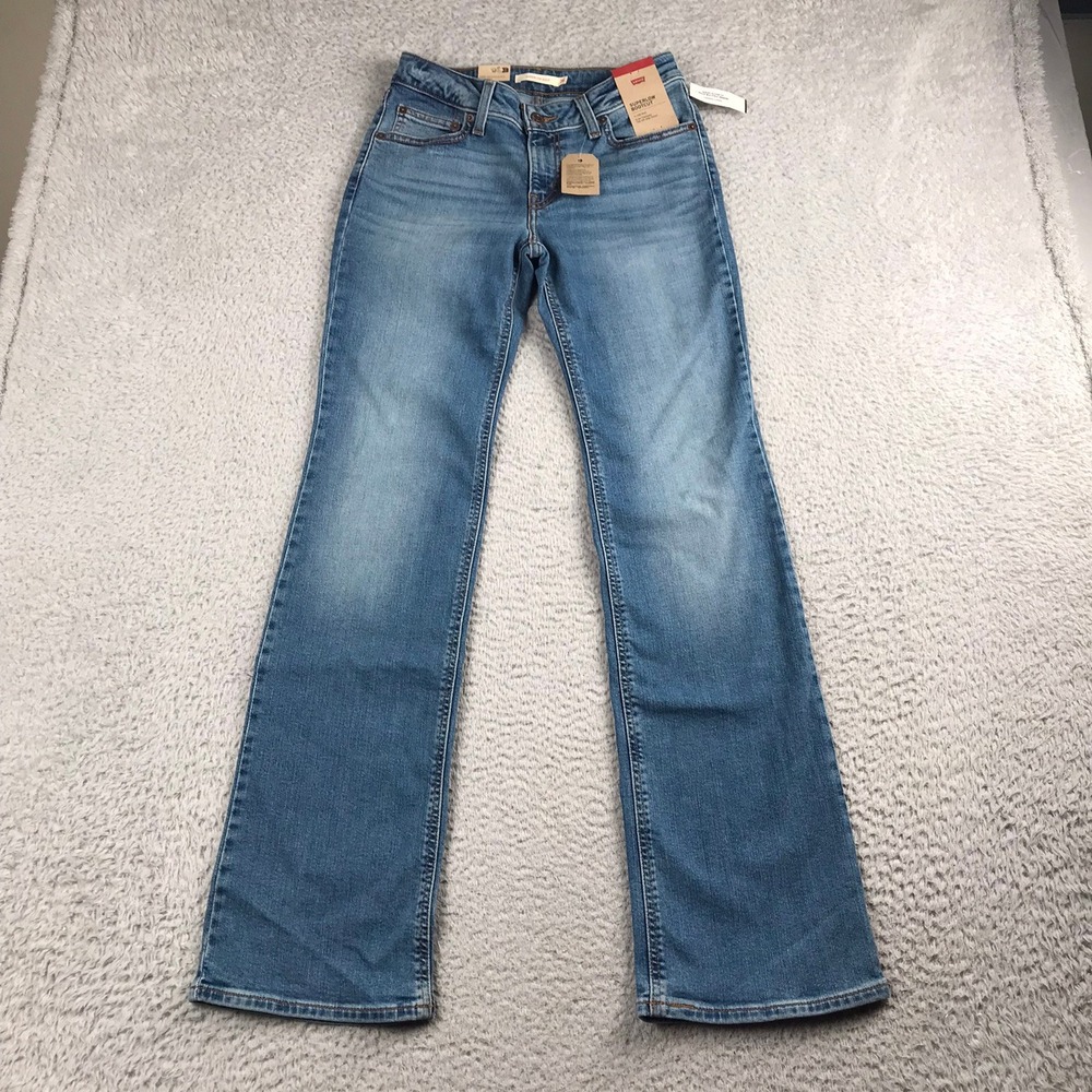 Levis Superlow Bootcut Jeans Women 26 Blue Low Rise Slim Stretch Denim NEW NWT